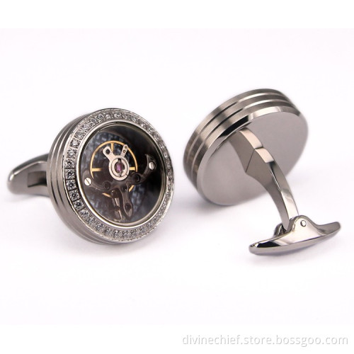 316L Stainless Steel Men Tourbillon Movement Cufflinks With Custom Your Logo